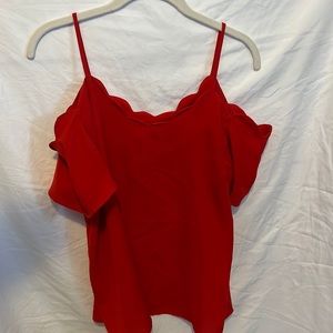 Monteau off the shoulder red scallop tank